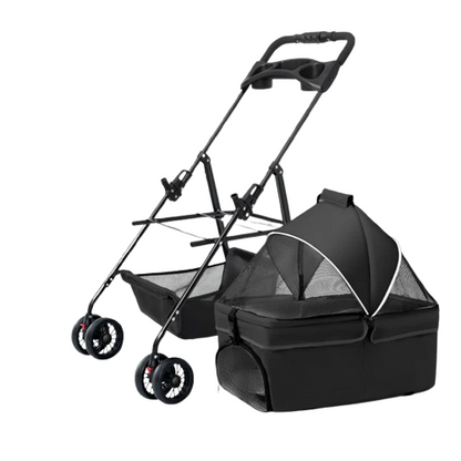 Poussette couverte pliable noire pour Chihuahua – Confortable et pratique, idéale pour transporter votre petit chien ou chat