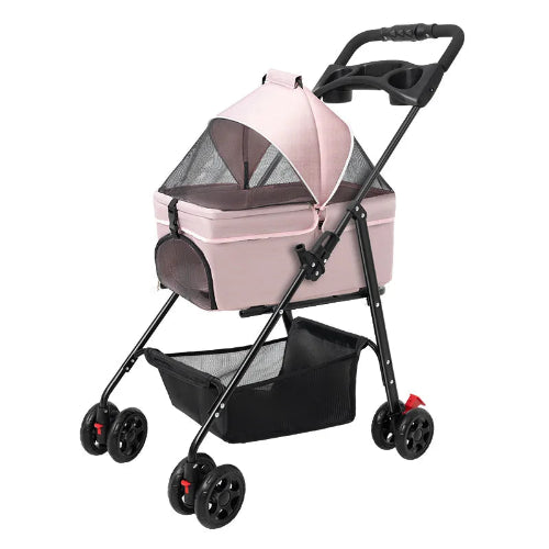 Poussette couverte pliable rose pour transporter votre Chihuahua – Confortable, idéale pour amener votre petit chien ou chat