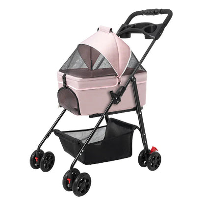 Poussette couverte pliable rose pour transporter votre Chihuahua – Confortable, idéale pour amener votre petit chien ou chat