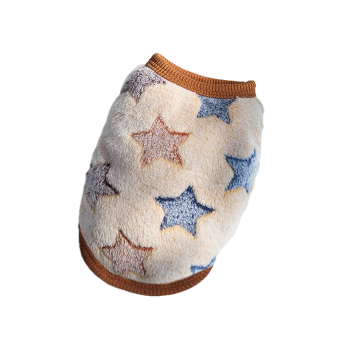 Pull pour Chihuahua beige avec motifs étoiles marron et bleues – vêtement parfait pour garder votre petit chien ou chat au chaud