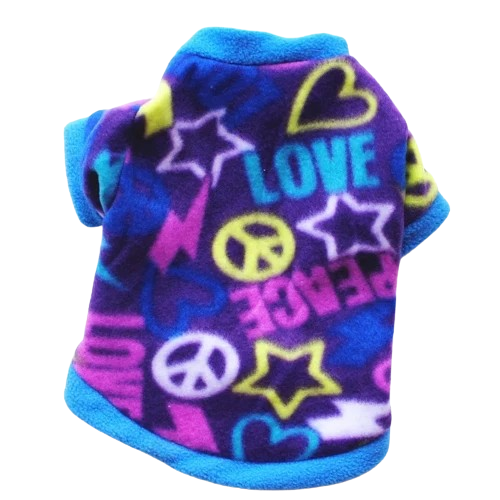 Pull pour Chihuahua bleu avec motifs peace and love – Confortable, vêtement parfait pour garder votre petit chien ou chat au chaud