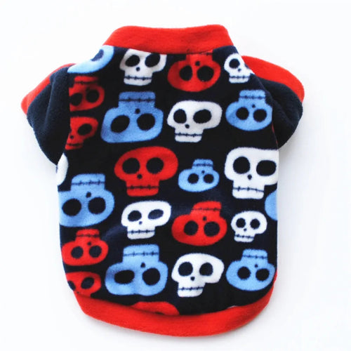 Pull pour Chihuahua avec motifs têtes de mort bleu blanc et rouge – vêtement parfait pour garder votre petit chien ou chat au chaud