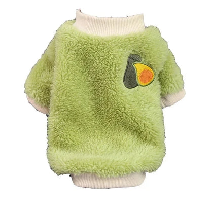 Pull pour Chihuahua polaire vert avec avocat brodé – Confortable, vêtement parfait pour garder votre petit chien ou chat au chaud