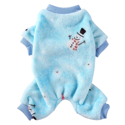Pyjama bleu avec motif bonhomme de neige pour Chihuahua – Confortable, idéal pour garder votre petit chien ou chat au chaud pendant la nuit
