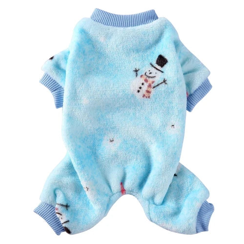 Pyjama bleu avec motif bonhomme de neige pour Chihuahua – Confortable, idéal pour garder votre petit chien ou chat au chaud pendant la nuit