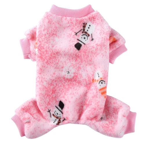Pyjama rose avec motif bonhomme de neige pour Chihuahua – Confortable, idéal pour garder votre petit chien ou chat au chaud pendant la nuit