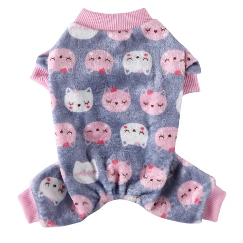 Pyjama gris et rose avec motif chat pour Chihuahua – Confortable, idéal pour garder votre petit chien ou chat au chaud pendant la nuit