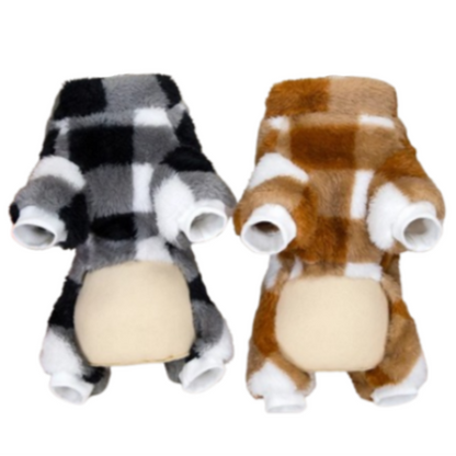 Pyjama polaire noir blanc et marron à carreaux pour Chihuahua – Confortable, idéal pour garder votre petit chien ou chat au chaud pendant la nuit