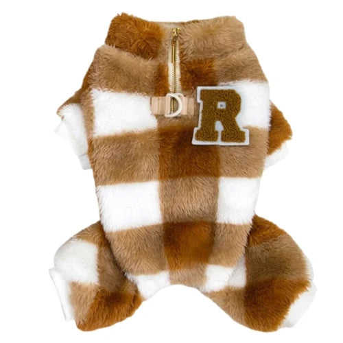 Pyjama blanc et marron à carreaux pour Chihuahua – Confortable, idéal pour garder votre petit chien ou chat au chaud pendant la nuit