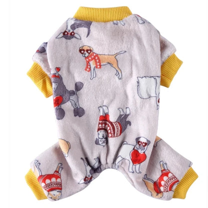 Pyjama gris et jaune avec motif chiens pour Chihuahua – Confortable, idéal pour garder votre petit chien ou chat au chaud pendant la nuit