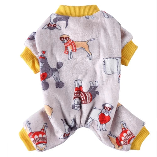 Pyjama gris et jaune avec motif chiens pour Chihuahua – Confortable, idéal pour garder votre petit chien ou chat au chaud pendant la nuit