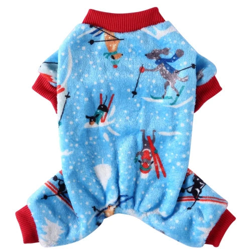 Pyjama bleu de noël avec motif ski pour Chihuahua – Confortable, idéal pour garder votre petit chien ou chat au chaud pendant la nuit