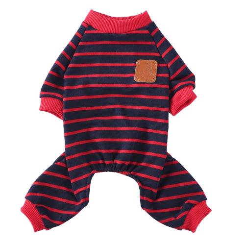 Pyjama à rayures rouges et bleues pour Chihuahua – Confortable et chaud, idéal pour garder votre petit chien ou chat au chaud pendant la nuit
