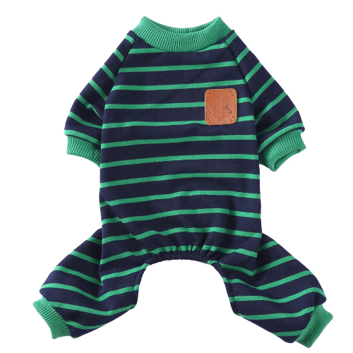 Pyjama à rayures vert et bleu pour Chihuahua – Confortable et chaud, idéal pour garder votre petit chien ou chat au chaud pendant la nuit