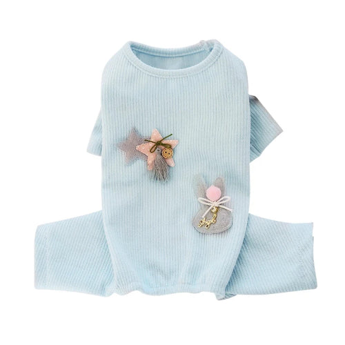 Chihuahua-Pyjama: Blau mit gestickten Mustern