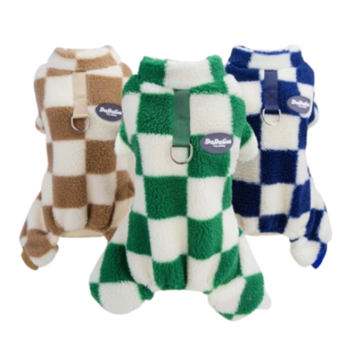Pyjama polaires à carreaux marron vert ou bleu pour Chihuahua – Confortable et chaud, idéal pour garder votre petit chien ou chat au chaud pendant la nuit