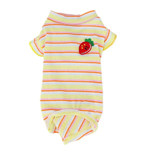 Pyjama jaune à rayures avec motifs fraise pour Chihuahua – Confortable, idéal pour garder votre petit chien ou chat au chaud pendant la nuit