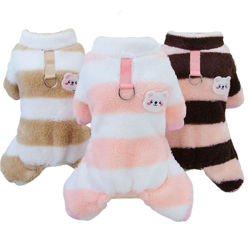 Pyjama polaires à grosses rayures marron blanc rose ou noir pour Chihuahua – Confortable et chaud, idéal pour garder votre petit chien ou chat au chaud pendant la nuit