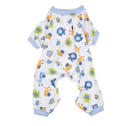 Pyjama blanc et bleu avec motifs animaux pour Chihuahua – Confortable, idéal pour garder votre petit chien ou chat au chaud pendant la nuit