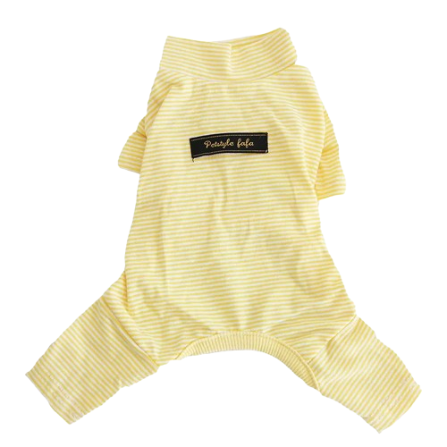 Pyjama jaune à rayures pour Chihuahua – Confortable et chaud, idéal pour garder votre petit chien ou chat au chaud pendant la nuit