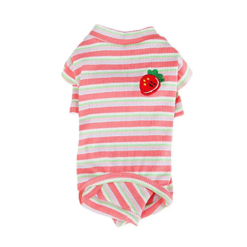 Pyjama rouge à rayures motifs fraise pour Chihuahua – Confortable et chaud, idéal pour garder votre petit chien ou chat au chaud pendant la nuit