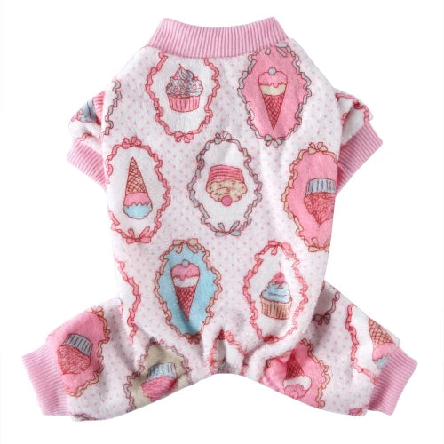 Pyjama rose avec motif crème glacée pour Chihuahua – Confortable, idéal pour garder votre petit chien ou chat au chaud pendant la nuit