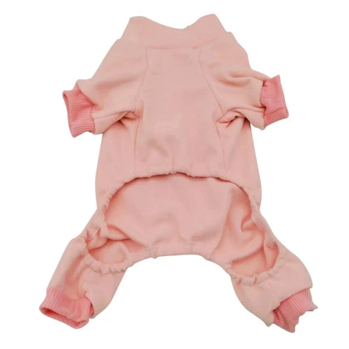 Pyjama uni rose clair vue de face pour Chihuahua – Confortable, idéal pour garder votre petit chien ou chat au chaud pendant la nuit