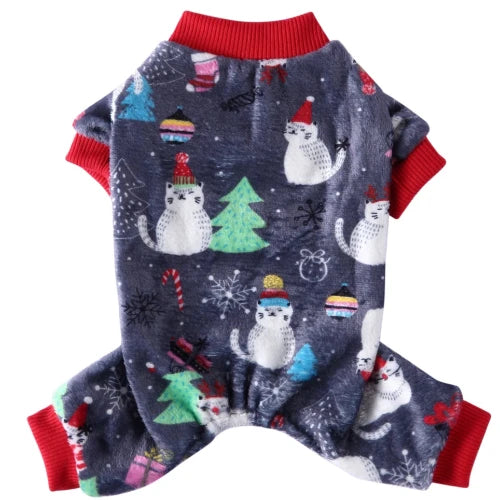 Pyjama noir avec motif chats de noël pour Chihuahua – Confortable, idéal pour garder votre petit chien ou chat au chaud pendant la nuit