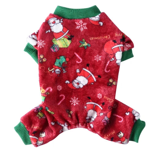 Pyjama rouge avec motif père noël pour Chihuahua – Confortable, idéal pour garder votre petit chien ou chat au chaud pendant la nuit