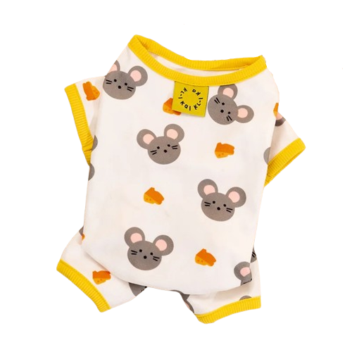Pyjama blanc et jaune avec motif souris pour Chihuahua – Confortable, idéal pour garder votre petit chien ou chat au chaud pendant la nuit
