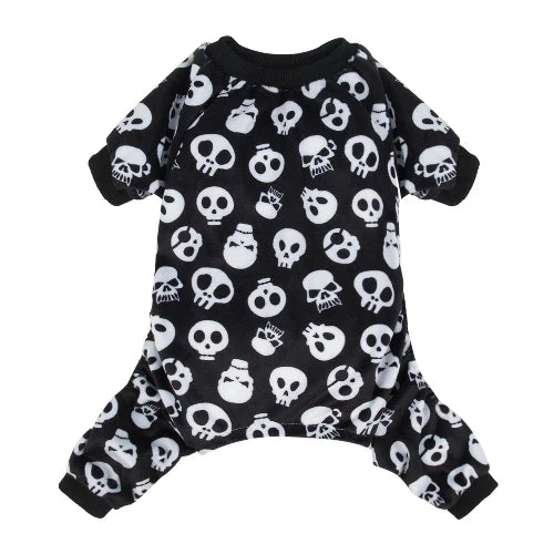 Pyjama noir avec motif têtes de mort pour Chihuahua – Confortable, idéal pour garder votre petit chien ou chat au chaud pendant la nuit