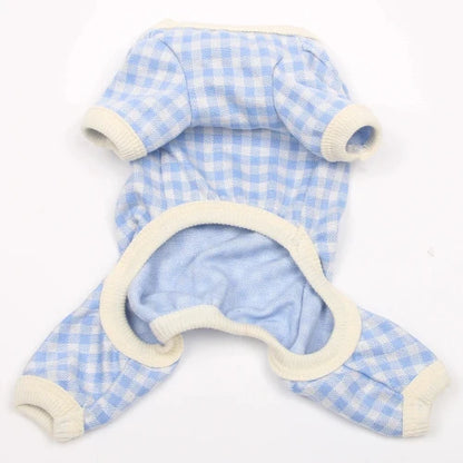 Pyjama à carreaux bleu et blanc pour Chihuahua – Confortable, idéal pour garder votre petit chien ou chat au chaud pendant la nuit - vue de dos