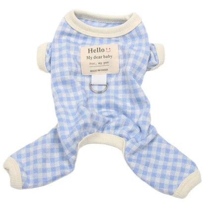 Pyjama à carreaux bleu et blanc pour Chihuahua – Confortable, idéal pour garder votre petit chien ou chat au chaud pendant la nuit