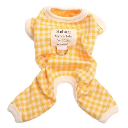 Pyjama à carreaux jaune et blanc pour Chihuahua – Confortable, idéal pour garder votre petit chien ou chat au chaud pendant la nuit
