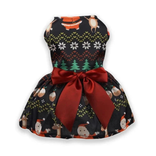 Vêtement pour Chihuahua - Robe de Noël noire et rouge – Élégante et festive, parfaite pour habiller votre petit chien ou chat