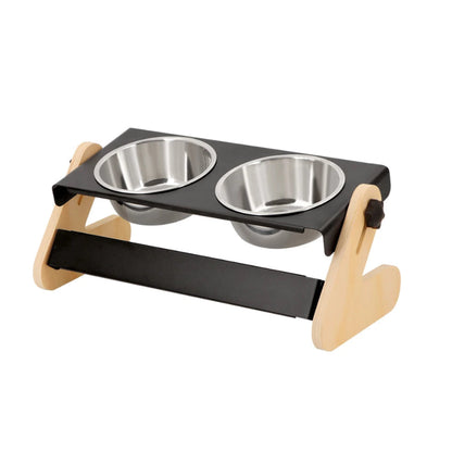 Dog Bowl: Double Raised Tilting Wooden Bowl