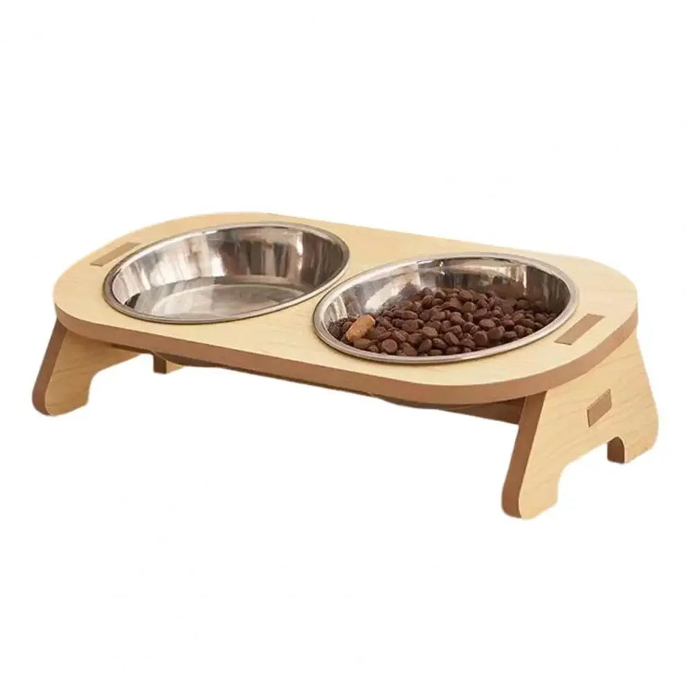 Dog Bowl: Double inclined wooden bowl