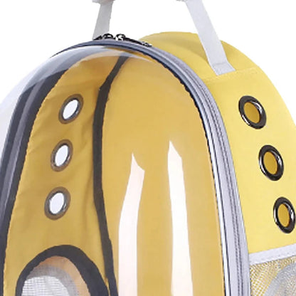 Sac à dos jaune et bulle transparente pour transporter votre Chihuahua - pour emmener partout votre petit chien ou chat - vue du haut