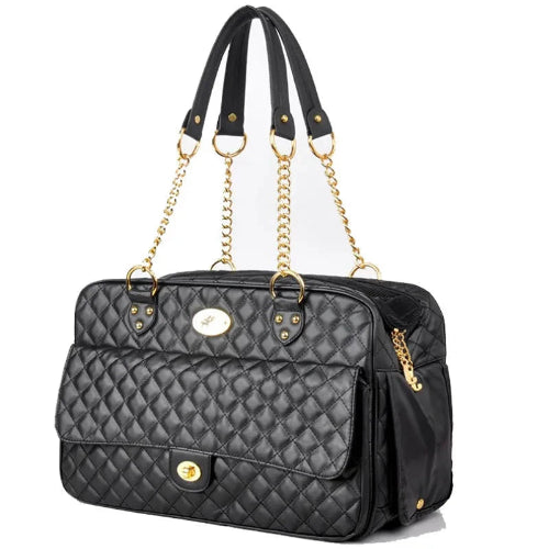 Sac bandoulière de luxe noir et doré pour transporter votre Chihuahua - pour emmener partout votre petit chien ou chat