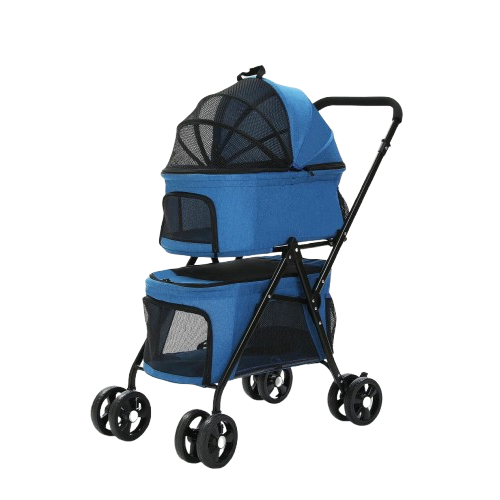 Poussette pliable double bleue pour Chihuahua avec roues tout-terrain – Pour transporter votre petit chien ou chat facilement lors de vos sorties
