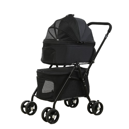 Poussette pliable noire double pour Chihuahua avec roues tout-terrain – Pour transporter votre petit chien ou chat facilement lors de vos sorties