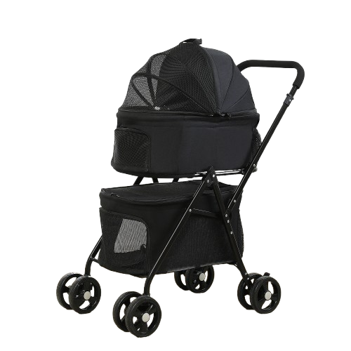 Poussette pliable noire double pour Chihuahua avec roues tout-terrain – Pour transporter votre petit chien ou chat facilement lors de vos sorties