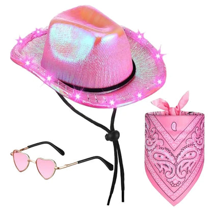 Déguisement Chihuahua : chapeau de cow boy avec foulard et lunettes roses confortable et tendance, parfait pour les fêtes, évènements, anniversaires, ou halloween – taille parfaite pour les petits chiens - vue de face