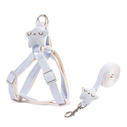 Harnais en velours bleu et sa laisse pour Chihuahua avec étoile en relief – pour ajouter du style à votre petit chien ou chat