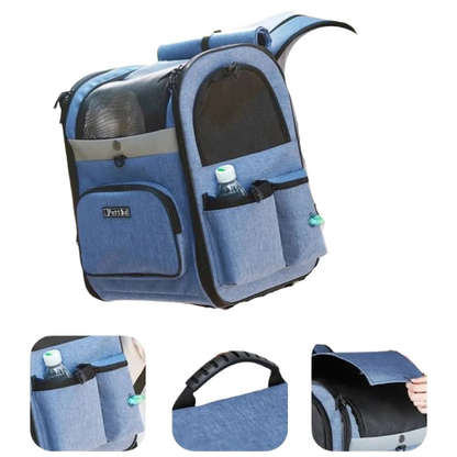 Sac à dos bleu pour transporter votre Chihuahua – Pratique et confortable pour emmener partout votre petit chien ou chat - vue des détails