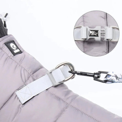 Manteau pour Chihuahua : Doudoune intégrale grise et noire – Avec harnais pour protéger votre petit chien ou chat du froid