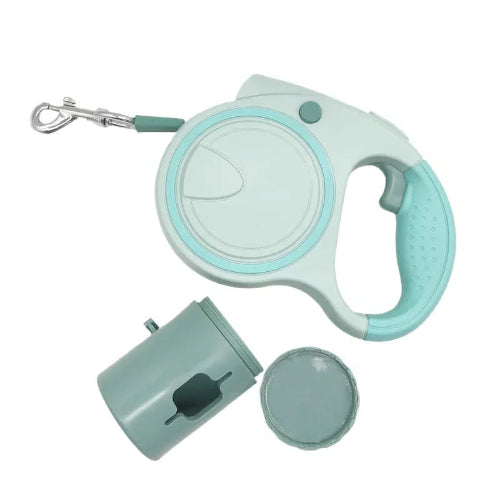 Laisse rétractable pour chiens avec rangement détachable pour sacs poubelle. Pratique, convient aux petits chiens, chihuahuas, ou aux chats. Vendu dans la boutique « Mon Petit Chihuahua »