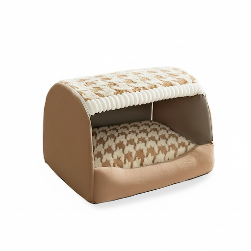 Niche pour petits chiens en forme de lit. Couleur marron. Vendu sur la boutique Mon Petit Chihuahua. Convient aussi aux Chats.

