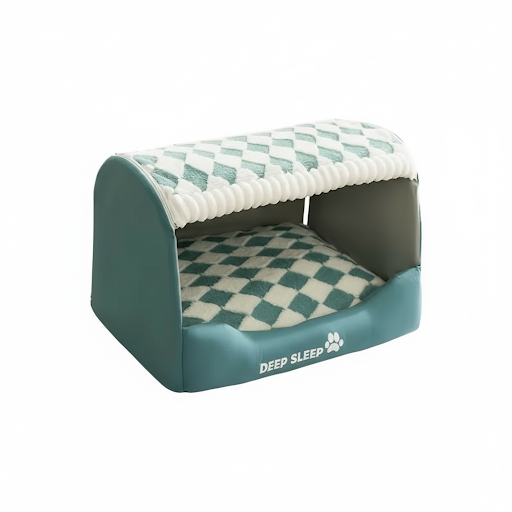 Niche pour petits chiens en forme de lit. Couleur vert. Vendu sur la boutique Mon Petit Chihuahua. Convient aussi aux Chats.
