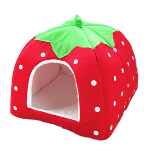 Niche pour Chihuahua en forme de fraise – Confort maximal avec intérieur moelleux, parfait pour les petits chiens ou chats